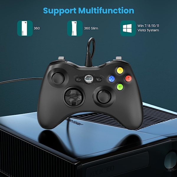 Langallinen ohjain Xbox 360:lle, YAEYE-peliohjain 360:lle, jossa kaksoisvärähtelyturbo on yhteensopiva