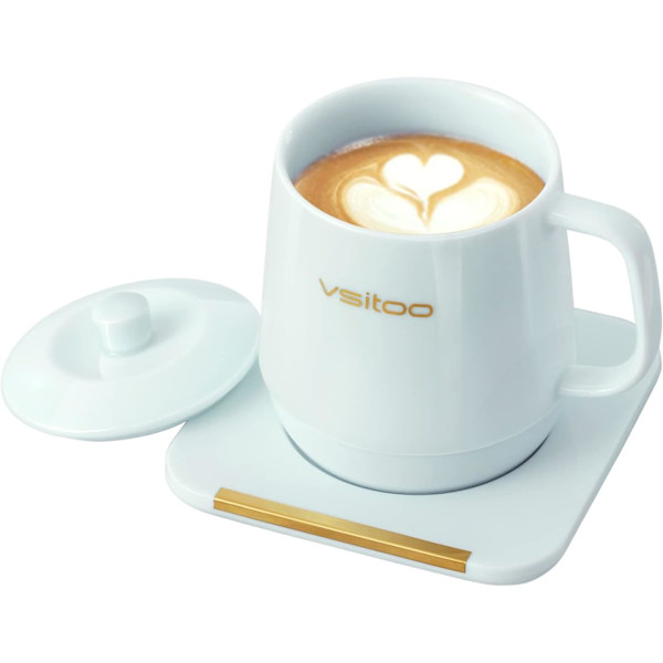 Kaffekoppsvärmare och muggset, apptemperaturkontroll smart mugg för bordsskiva, uppvärmd keramisk kaffemugg med automatisk avstängning, IPX7 vattentät