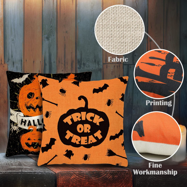 Set Halloween-kuddfodral 45*45cm, fyrkantigt örngottsskydd osynlig dragkedja för soffa sovrum vardagsrum heminredning, 18\"