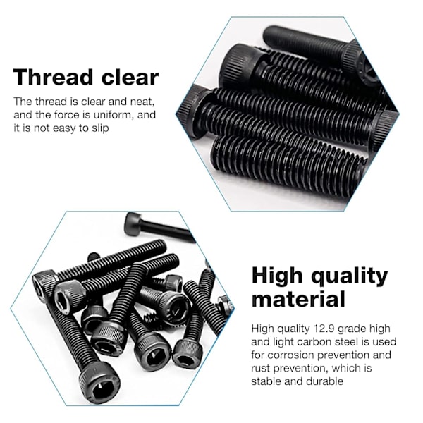 M3 Legering Stål M3 x 4-50mm Sekskant Sockel Hoved Kap Skrue Bolt Assorteret Kit (M3*16mm, Fuld Gevind-50stk)