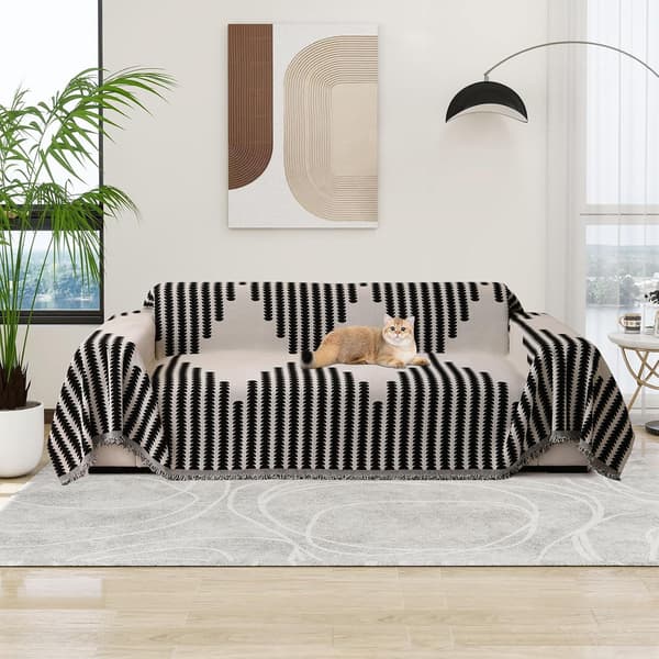 Sofabetræk Blødt Holdbart Vendbart Chenille Sofabetræk Sofabetræk Moderne Tern Universal Møbelbeskytter til 2-personers sofa, Sort, 180*300cm 180*300cm Black