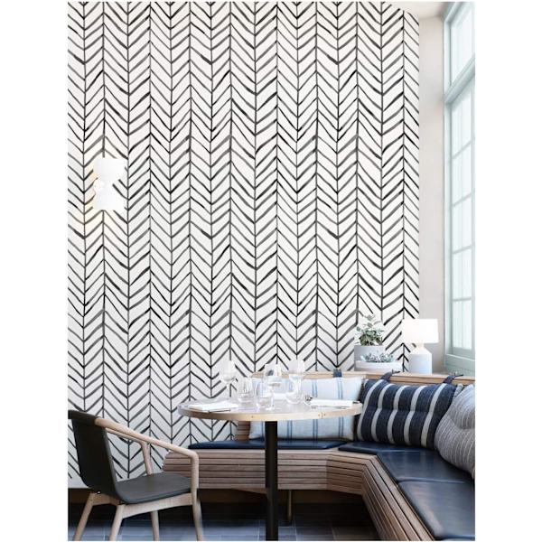 Moderni raidallinen irrotettava ja liimattava tapetti Herringbone mustavalkoinen vinyyli koristeellinen 17,7 tuumaa x 19,7 jalkaa A