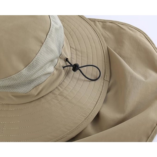 Utomhus UPF50+ Mesh Solhatt Bred Brätte Fiskehatt med Nackskydd KHAKI