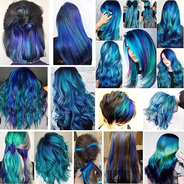 12 kpl Princess Party Highlight Blue Teal Hairpieces -väriset hiustenpidennysklipsit amerikkalaisten tyttöjen peruukkiosille lapsille (sininen + sinivihreä)