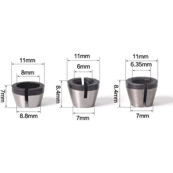 3PCS Spændesæt Graveringsmaskine Spændepatron Adapter Spændepatroner 6,35mm 8mm 6mm Til Elektrisk Skæremaskine Fræserpatron
