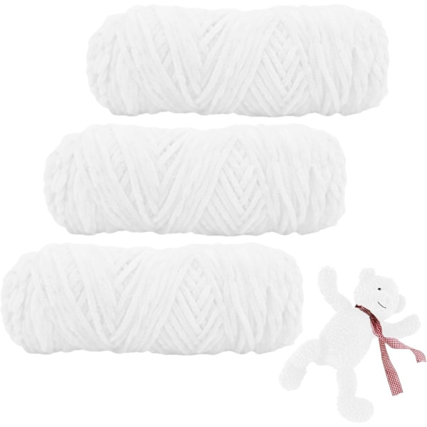 Chenillegarn, Chenillegarn för Virkning, 3 Rullar Garnbollar för DIY Stickning och Virkning, Hantverk White