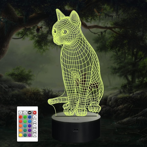 Nattlampa Katt för Barn, 3D Sänglampa Kitty Illusion Nattlampa LED Fjärrkontroll 16 Färgskiftande, Sovrumsinredning