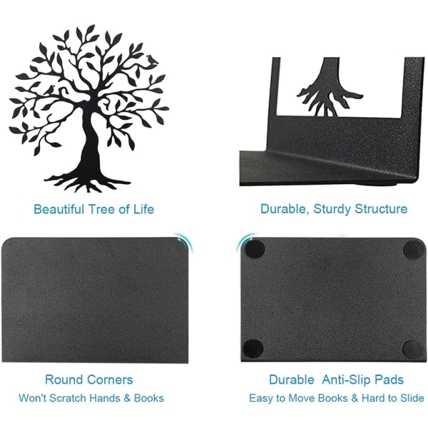 Livets träd dekorativa bokstöd, bokstöd i tung metall, organizer för Black Book Support Book