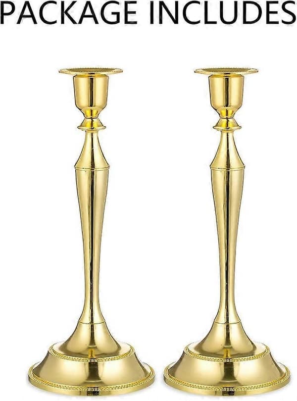 Sett med 2 lysestaker med enkelt hode, metall timeglass lysestaker (gull, 2 x store)