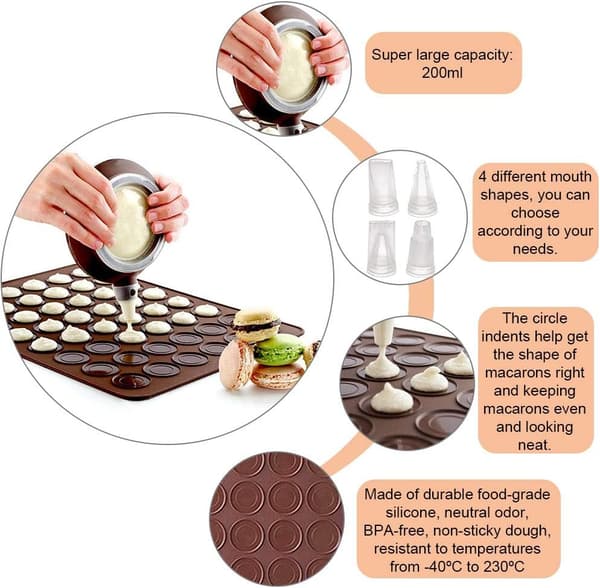 Macaron måtte silikone bagemåtte form sæt 48 huller kapacitet non-stick bageform kage bageform sæt med dekorations penne og 4 tud