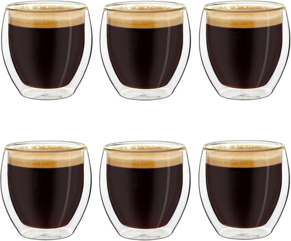 Dubbelväggiga Espressoglas, Set om 6 100ml, Mockakoppar, Termiska Glas med Flytande Effekt