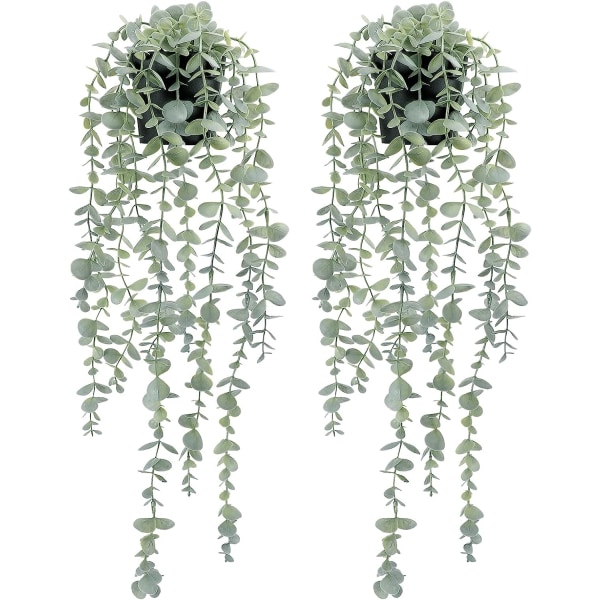 2st konstgjorda hängande växter falska krukväxter eukalyptus faux växt hängande växt för väggrum hem inomhus utomhus hylla dekoration