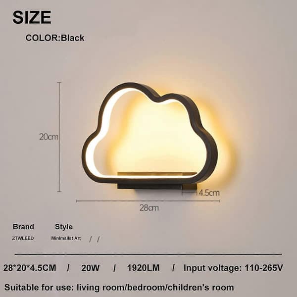 20W LED Indendørs Væglampe, Skyform, Trefarvet Dæmpbar, RA85 (Sort)