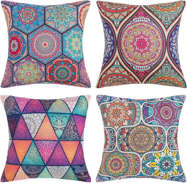 4-pack Dekorativa Kuddfodral 45cm x 45cm Modern Mandala Boho Kvadratiska Kuddfodral Bomullslinne Kuddfodral för Soffa