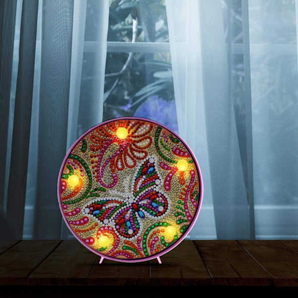 DIY Diamantmaleri Lampe med LED Lys Full Diamant Krystall Maleri Kit Sengelampe Nattlys Håndverk Julegave 15*15cm