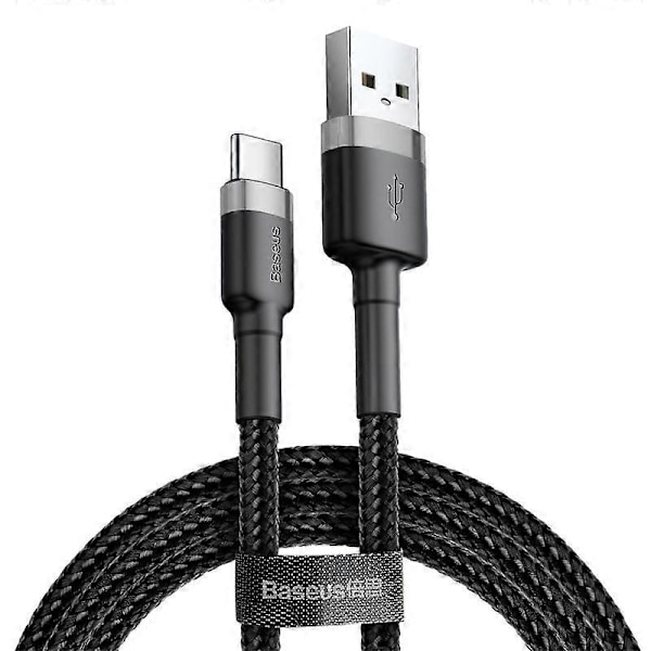 BASEUS Cafule Series 2m 2A Type-C Data Sync-kabel Nylonflätad Laddningssladd - Grå/Svart