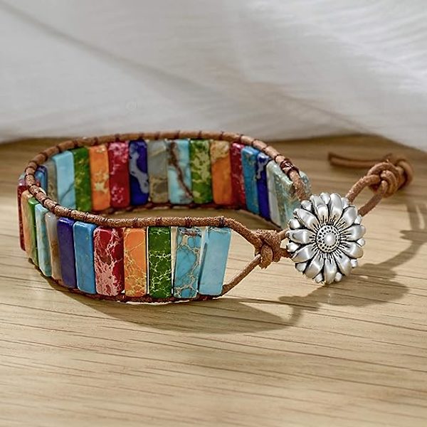 7 Chakra armbånd til kvinder med ægte sten læder wrap helbredende perle armbånd kvinder mænd Boho venskabssmykker