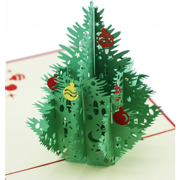 Julkort, 3D popup julgranshälsningskort, laserskuret kort med kuvert för jul och gott nytt år