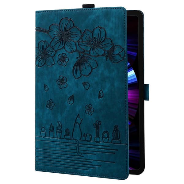 For OnePlus Pad Pro/Pad 2 Etui Kortpladser Læder Tablet Stand Folio Cover Blomst Kat-Blå