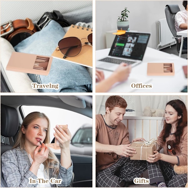 Rejse Makeup Børstesæt 5 stk. Mini Makeup Børster Professionelle Kosmetiske Værktøjer med Etui Spejl (Abrikos)