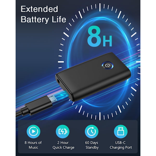 Bluetooth 5.3-mottaker, 3,5 mm jack-biladapter, 2-i-1 Bluetooth-auxiliary for bil, egnet for biler