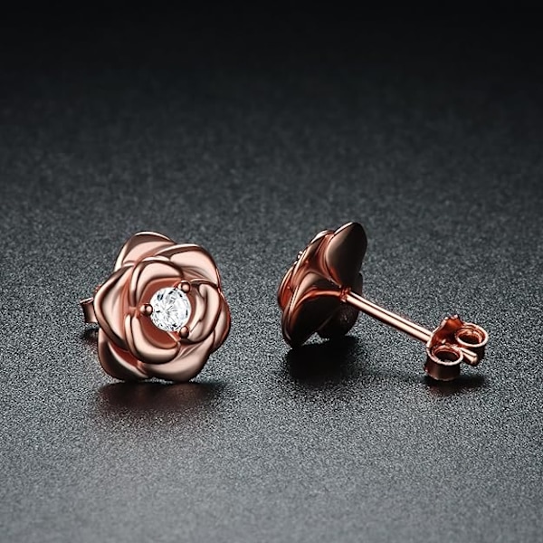 Små Øredobber S925 Sølv Blomster Øredobber for Kvinner Jenter, Cubic Zirconia Øredobber Brusk Øredobber, Smykker Gaver Rose gold