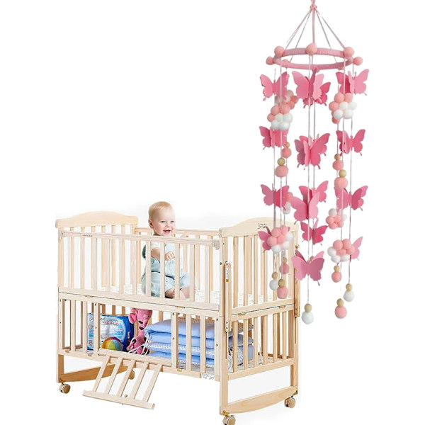 Spjälsängstelefon fjäril plysch charm söt fjäril vindspel taktelefon charm babyrum dekorationer nyfödda leksaker (1pack, rosa)