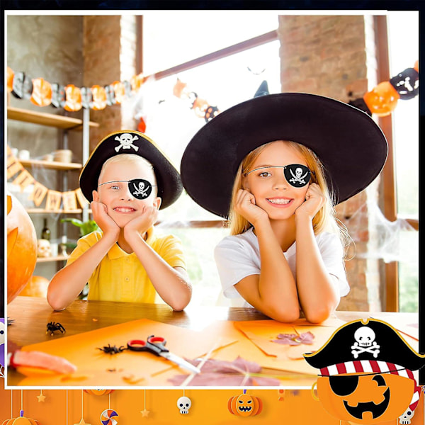 Piratøyelapp - Svart hodeskalletrykk filtmaske med elastisk stroppkostyme