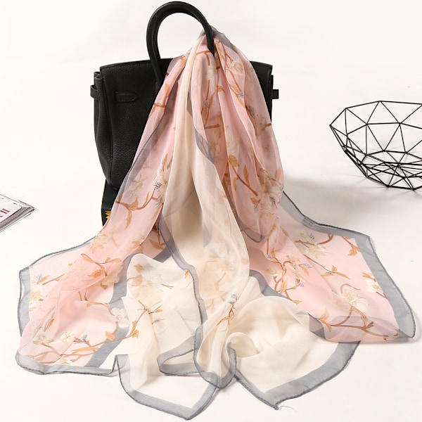 Satin Scarf Halsduk - 160 * 50cm Kvinnor Blommigt Tryck Lång Mjuk Wrap Scarf Simulering Silke Sjal Scarves