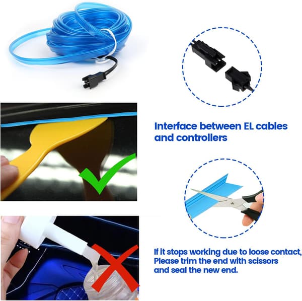 5m Bilinteriørbelysning, LED Bilinteriør, 5v El Wire LED Lysstripe for Bilinteriør, Bilinteriør LED Stripe Lys Wire, Auto Interiør LED Stripe