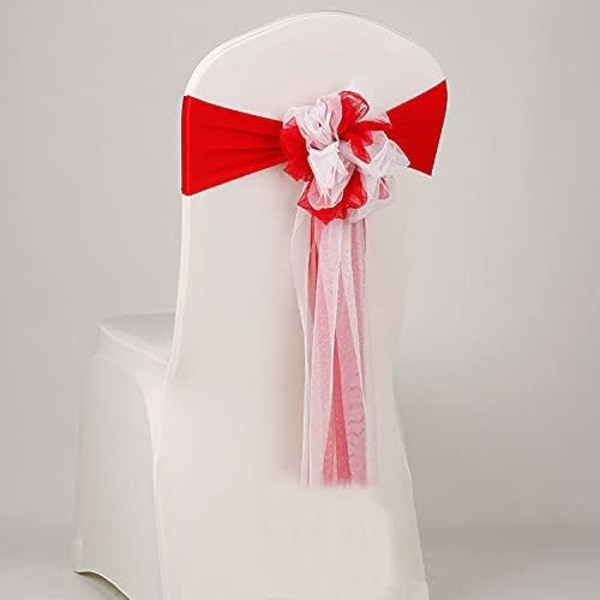 10 stycken Spandex Stretch färdigt att använda stolbälte Rosett Strandbröllopsdekorationer (stor röd+vit)