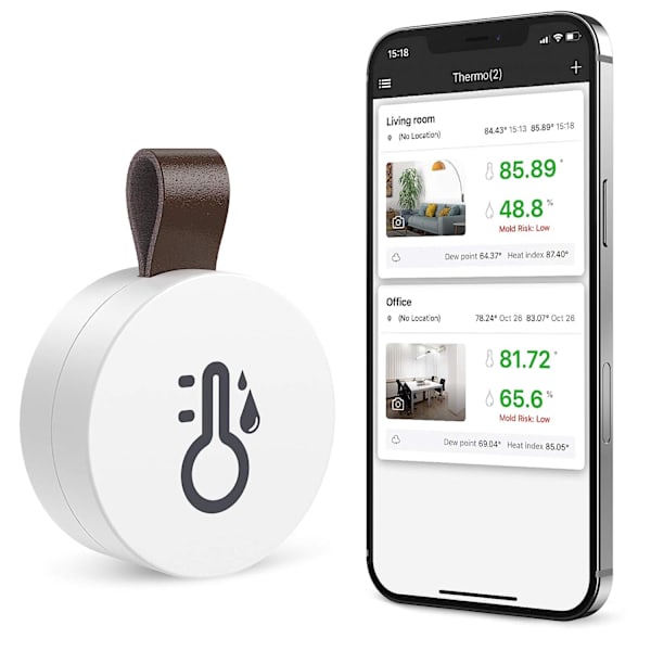 Trådlös termometer hygrometer, ORIA Mini Bluetooth 5.0 fuktighet temperatur sensor med dataexport och larm