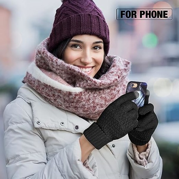 2 par kvinders vinter touch screen handsker Varme uldforet strikkede handsker Elastiske manchetter Vinterhandsker