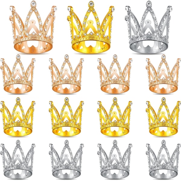 15 stycken mini krontårta dekoration mini baby krona, lämplig för damer, flickor, födelsedag, bröllop, kunglig temafest dekoration (juvel stil)