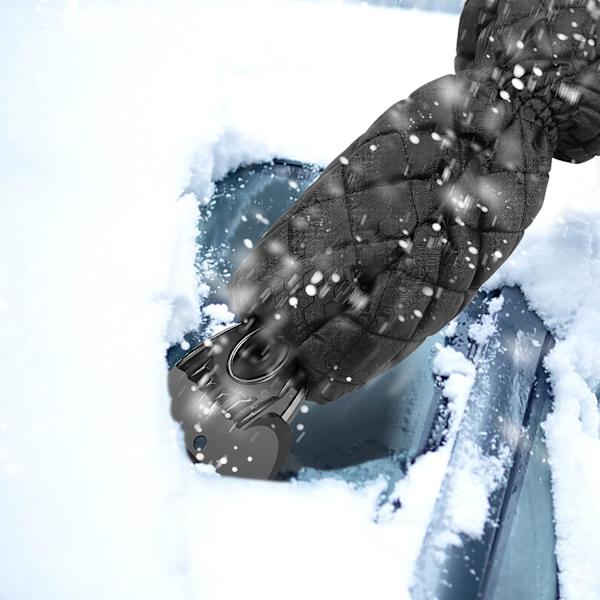 Isskraber sne isskraber med frostsikre handsker, bilrude frost og bilsneskovl