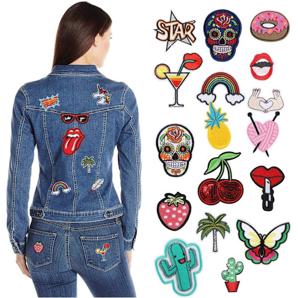 Stryge på patch 32 stykker blandede stil patches til tøj broderi applikation til syning jakker rygsække jeans