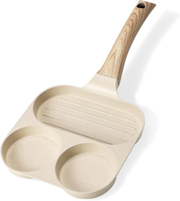 3 hull stekepanne, eggpanne med non-stick sunn granitt til frokost, multi egg stekepanne