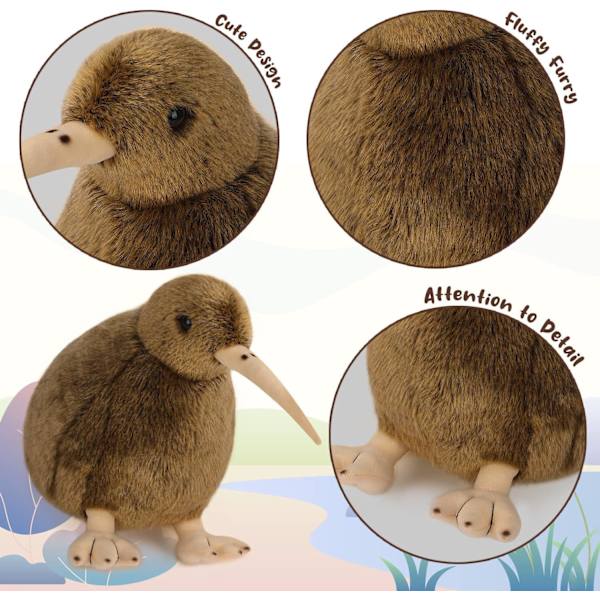 Kiwi Bird plysjleke, utstoppet dyr plysj Kiwi dukke, myk og fluffy som ekte fugleklemmeleke - Gave til alle aldre og anledninger