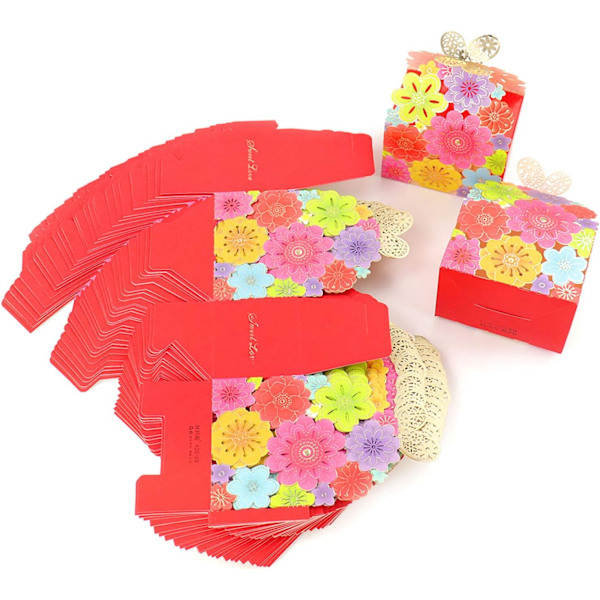 50 stk./sæt Blomster Sommerfugl Hul Slikæske Cookie Gaveæsker Romantiske Bryllupsgaver Søde Chokoladeæske Festartikler Multicolor 8*7*6.5CM