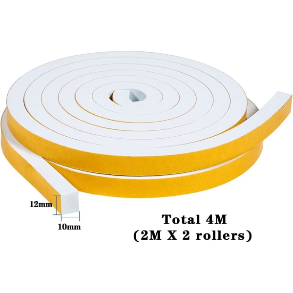 Självhäftande väderstrippning skumtejp 12mm(B) x 10mm(T) Dragt Excluder tejp för dörrfönster Ljudisolerad väderlisttejp Tätningar för gap