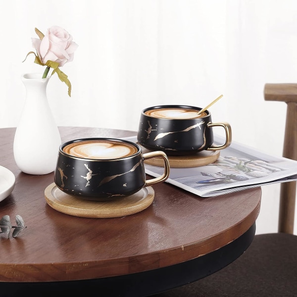 Marmor Keramisk Kaffe Kopp Sett Te Kopp Med Skje Tre Fat Valentine's Day Morsdag Damer Menn Mamma Venner Lærer Bestemor