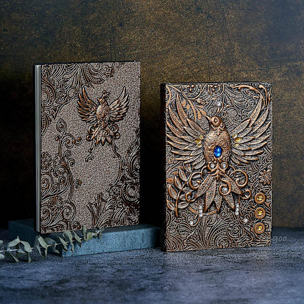 Vintage 3D Phoenix præget læder skrivejournal, A5, 200 sider, rejsedagbog og notesbog til at skrive i, til kvinder og mænd (rød bronze) Phoenix(Red Bronze) 8.4x5.7In