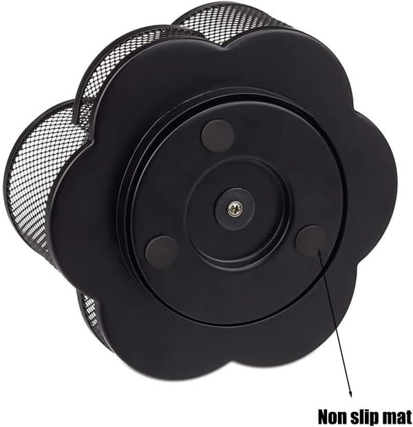 360° Rotation Multifunktionel Penneholder, Mesh Skrivebords Caddy, Roterende Blyantholder, Høj Kapacitet, 7 Rum (Sort) Black