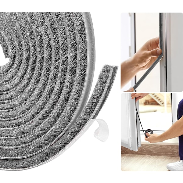 DraAt Excluder För Dörrar, Dragskydd För Fönster, 5 M(L) x 9 mm(B) x 9mm(T) Självhäftande Borstlist Luftstopp