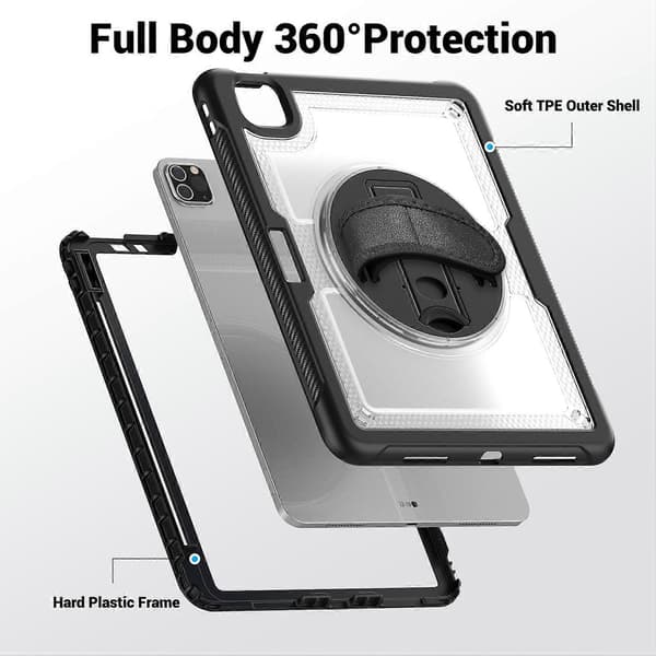 Fodral för iPad Pro 11 (2024) M4 A2836 med Ställ PC TPE Tablettskydd med Handrem