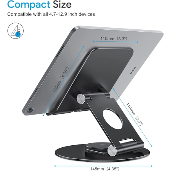 360° roterbar tablet-holder, egnet til tablets op til 12,9 tommer Black