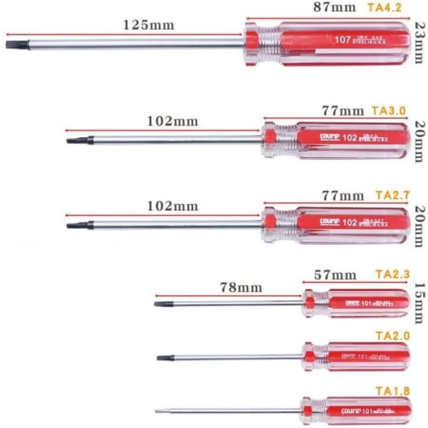 6 stk. Trekantede skruetrækkersæt, magnetiske trekantede skruetrækkerbits 1,8 mm 2,0 mm 2,3 mm 2,7 mm 3,0 mm 4,2 mm Legetøj