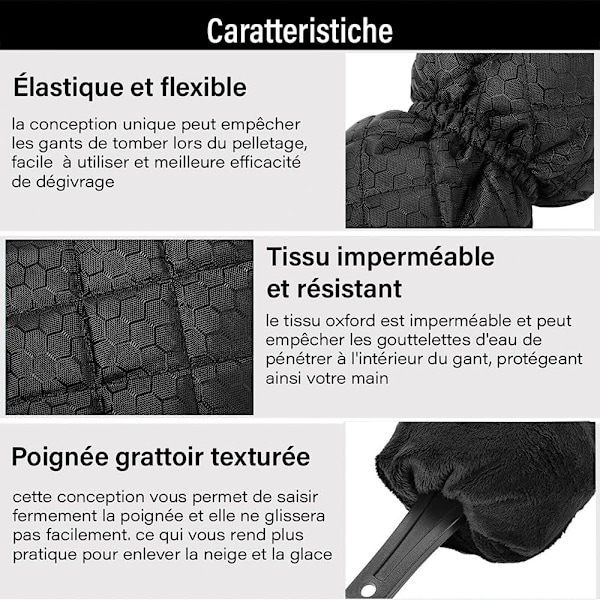 Isskraber med handske til bil, SUV og varevogn, kraftig isskraber til afrimning af forruder og bilruder - sort