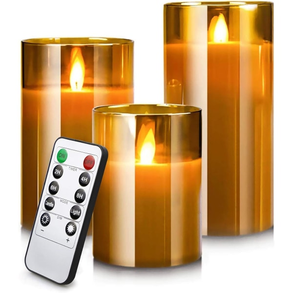 LED Flameless Candles with Timer & Remote Control, Grey Glass Candles Gift Set, Set of 3 Battery Operated Pillar Candles, 4" 5" 6"