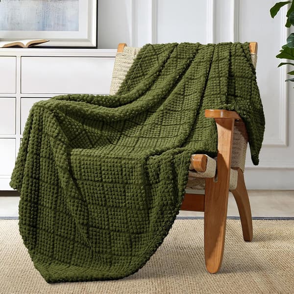 Mykt jacquard-pledd til sofa, 130x150 CM, vaffelpledd, lett og koselig sengeteppe, helårs, luftig mikrofiber, oliven 130*150CM Olive